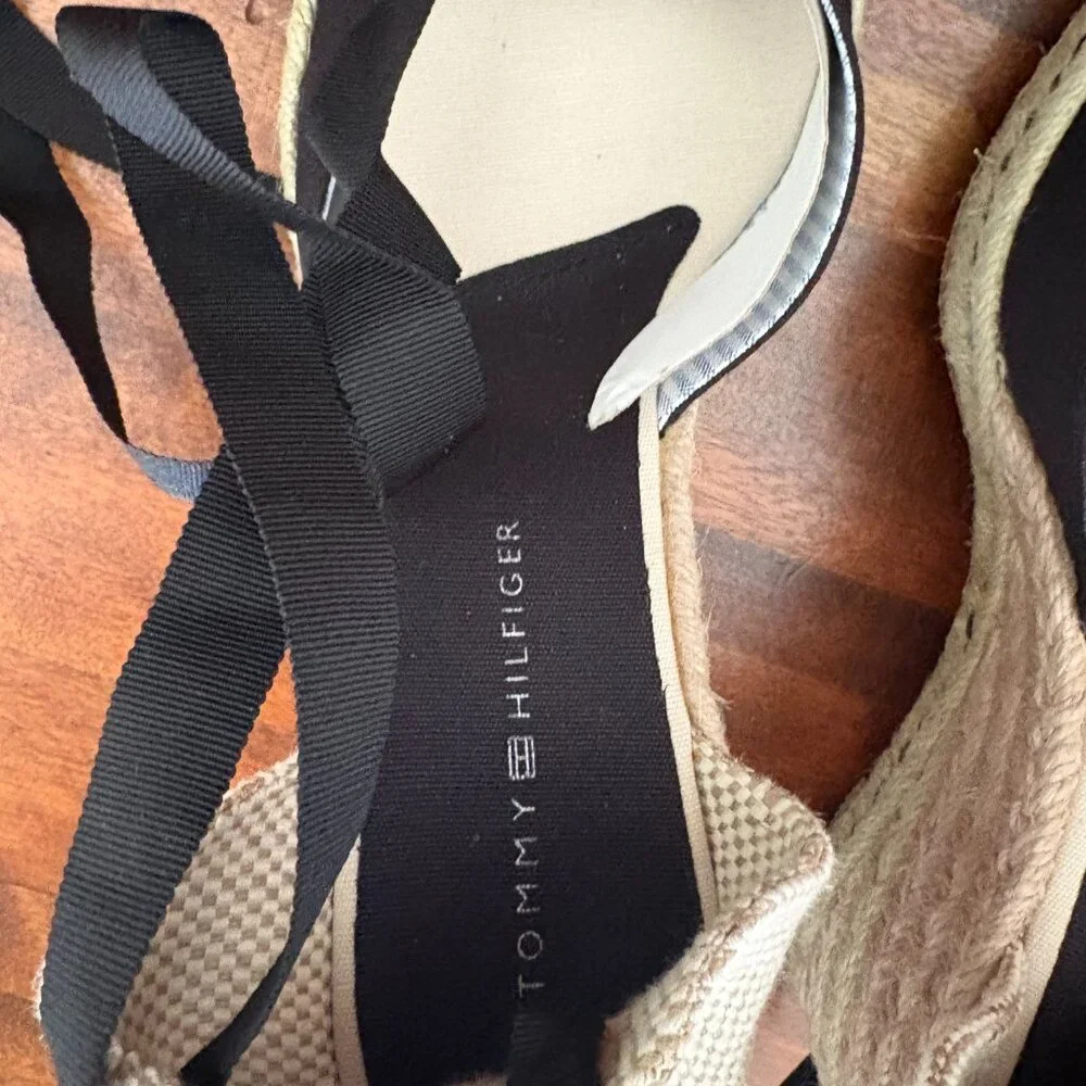 Tommy Hilfiger Women's Black and Beige Espadrille Strappy Lace Up Boho  8